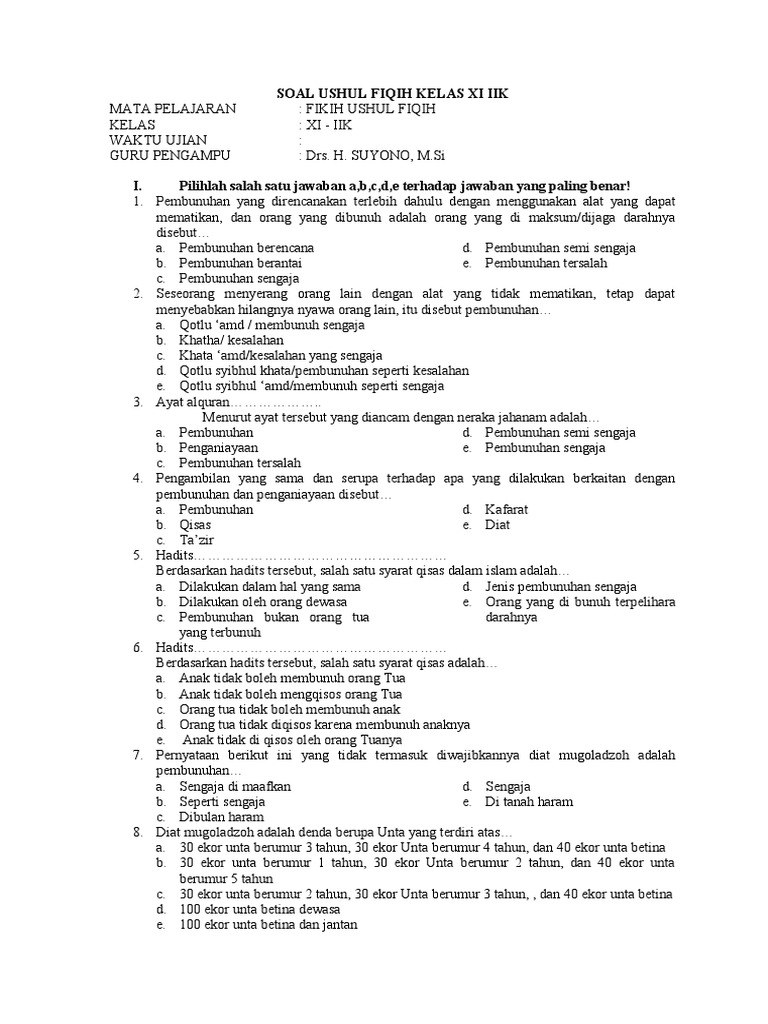50 Soal Essay Fiqih Kelas 12 MA Terbaru dengan Kunci Jawaban